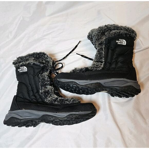 The North Face Women’s Nuptse Faux Fur Puffer Boots Black Size 6 - Picture 1 of 6